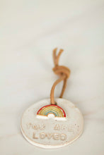 Load image into Gallery viewer, miss autumn *handmade ceramic you are loved rainbow ornament*
